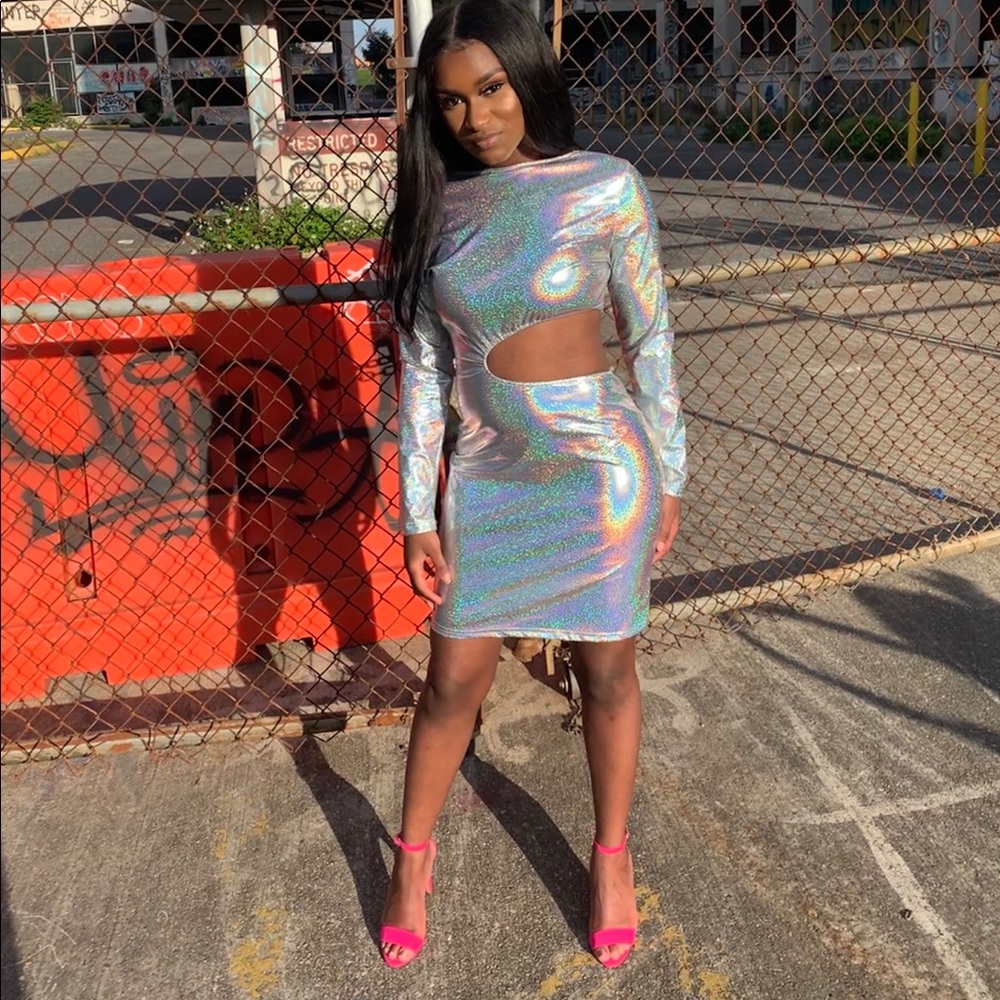 silver metallic dress